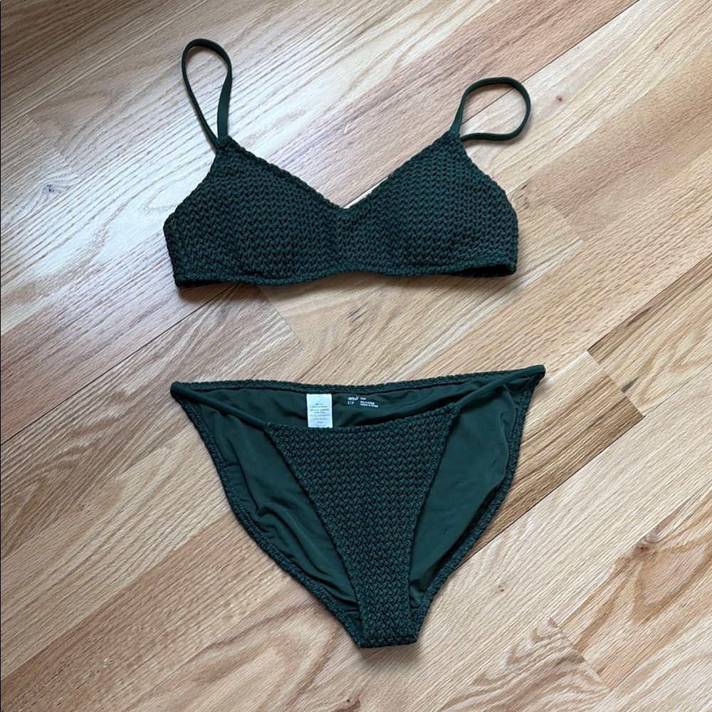 Aerie olive Green Textured Bikini Set